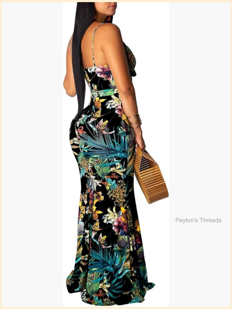 Spaghetti Strap Maxi Dress Boho Beach Sundress Bodycon V-Neck Sleeveless